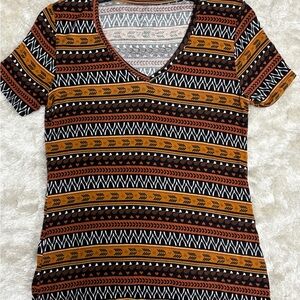 Apt. 9 Thanksgiving themed Turkey leg and wishbone Patterned V-Neck Tee